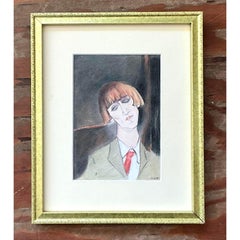 Vintage Boho Original Portrait on Paper