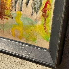 Peinture expressionniste abstraite originale de Purvis Young sur papier vintage Boho