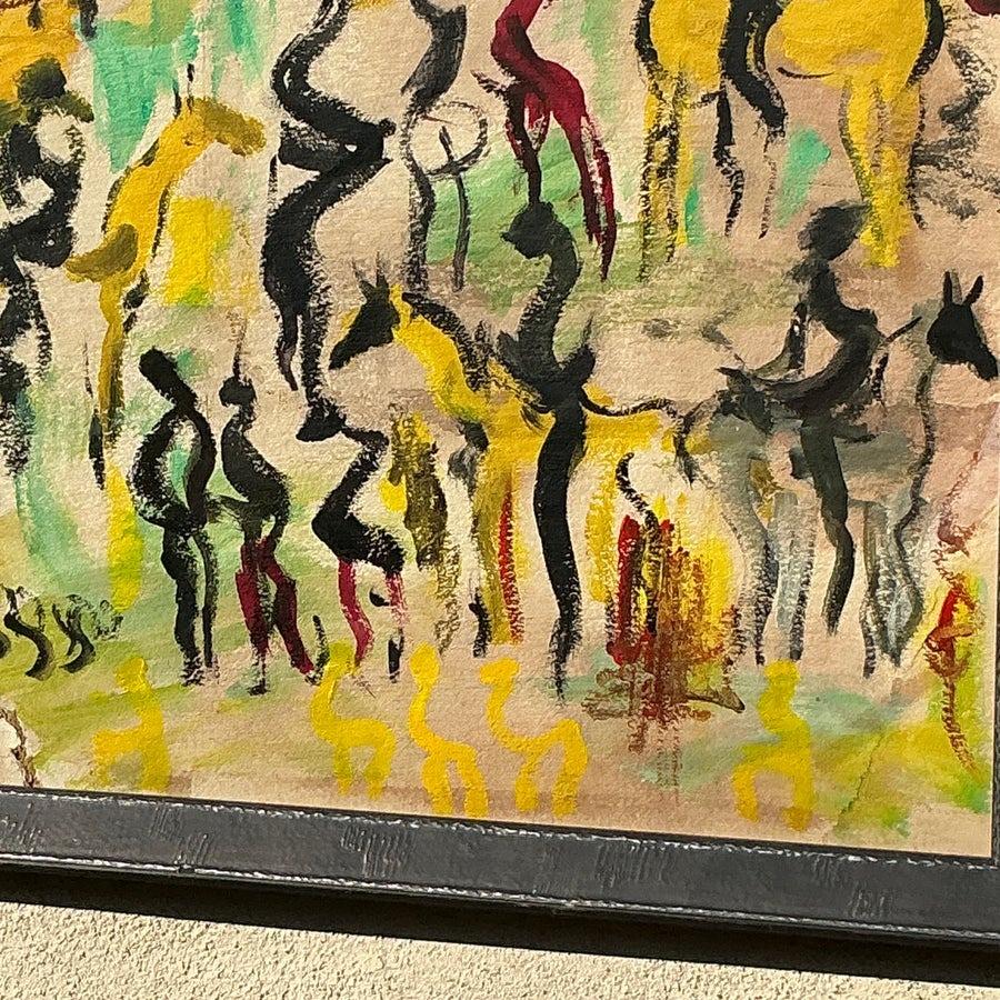 Vintage Boho Original Purvis Young Abstrakt-expressionistisches Gemälde auf Papier, Vintage (20. Jahrhundert) im Angebot