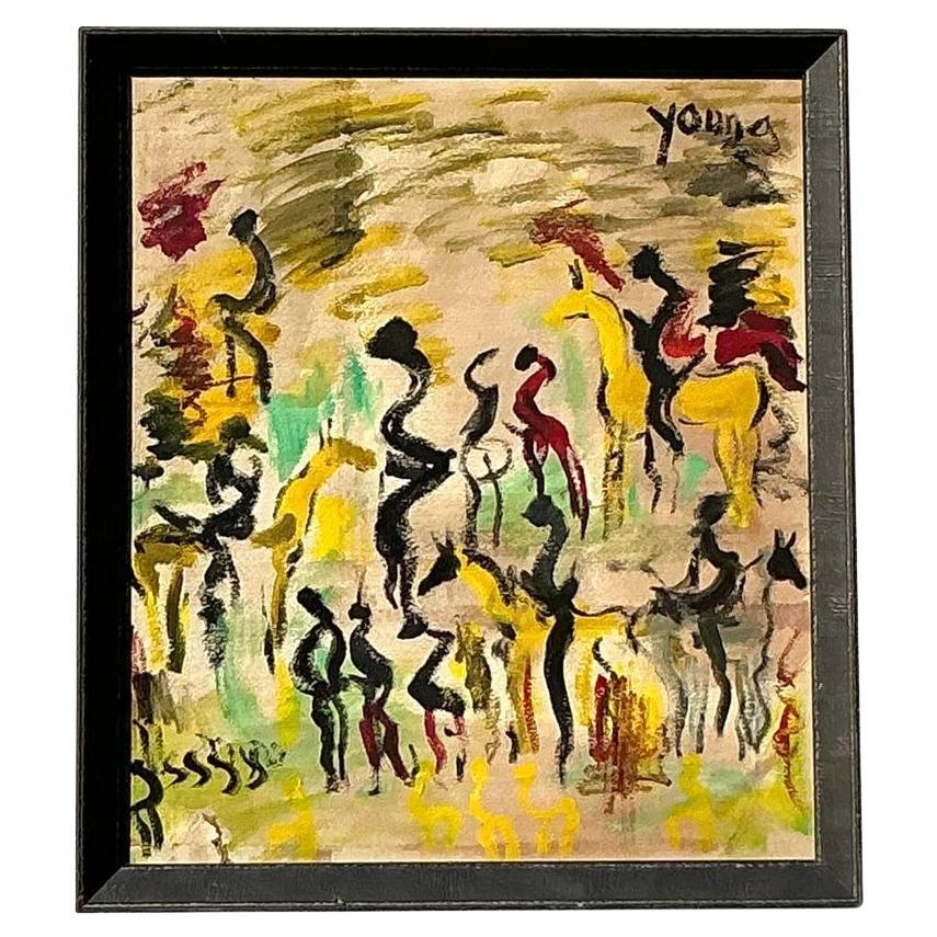 Vintage Boho Original Purvis Young Abstract Expressionist Painting on Paper