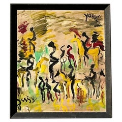 Vintage Boho Original Purvis Young Abstract Expressionist Painting on Paper