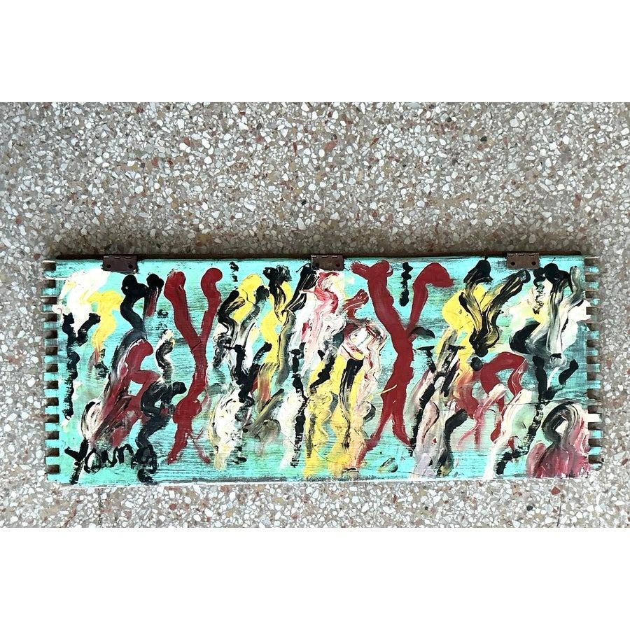 Folk Art Vintage Boho Original Purvis Young Painting on Door For Sale