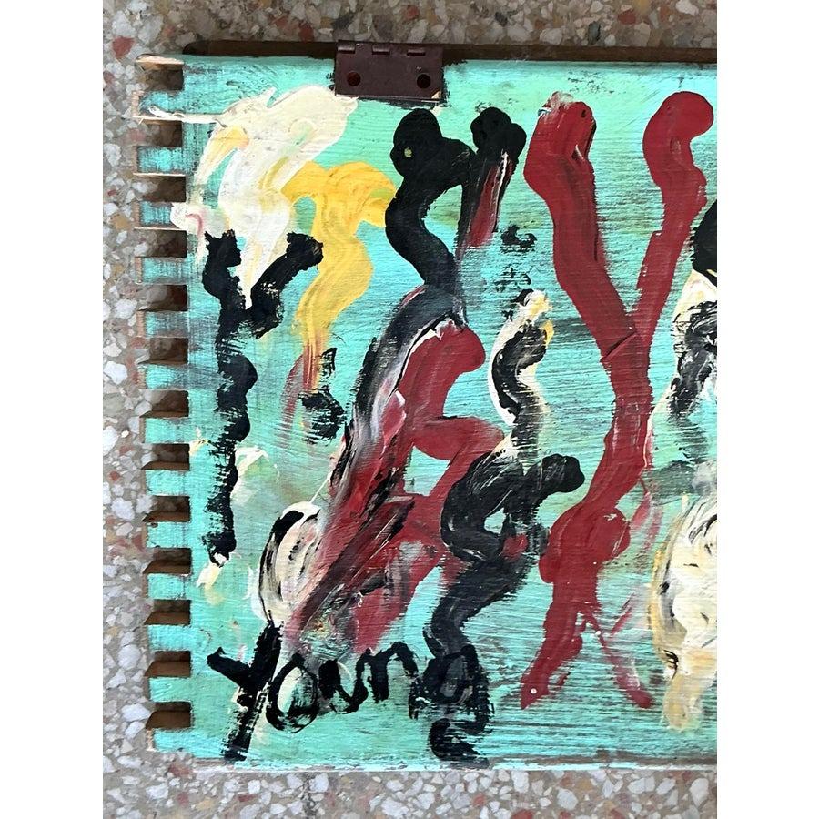 American Vintage Boho Original Purvis Young Painting on Door For Sale