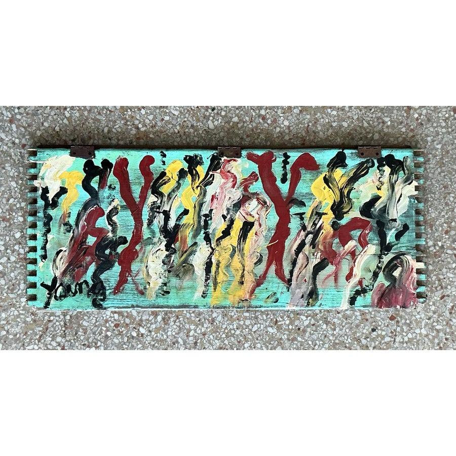 Vintage Boho Original Purvis Young Painting on Door In Good Condition For Sale In west palm beach, FL