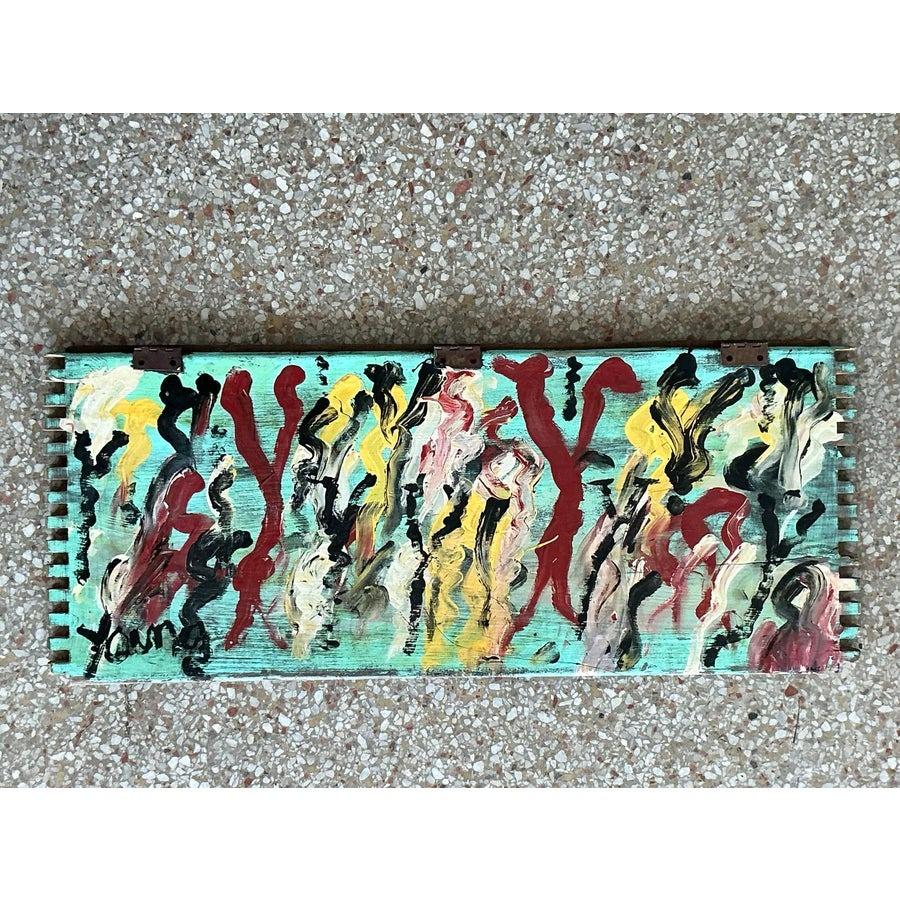 Acrylic Vintage Boho Original Purvis Young Painting on Door For Sale