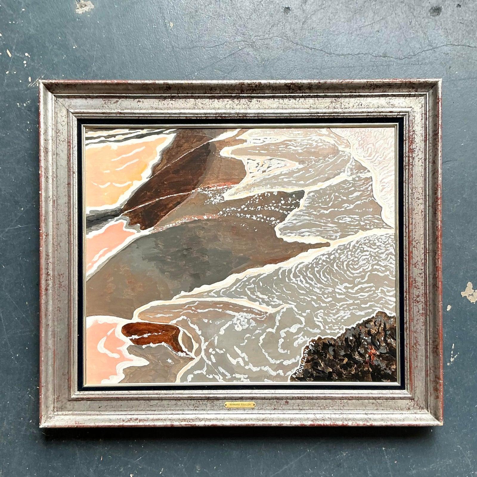 Vintage Boho Original Seestück Öl auf Leinwand (Ästhetizismus) im Angebot