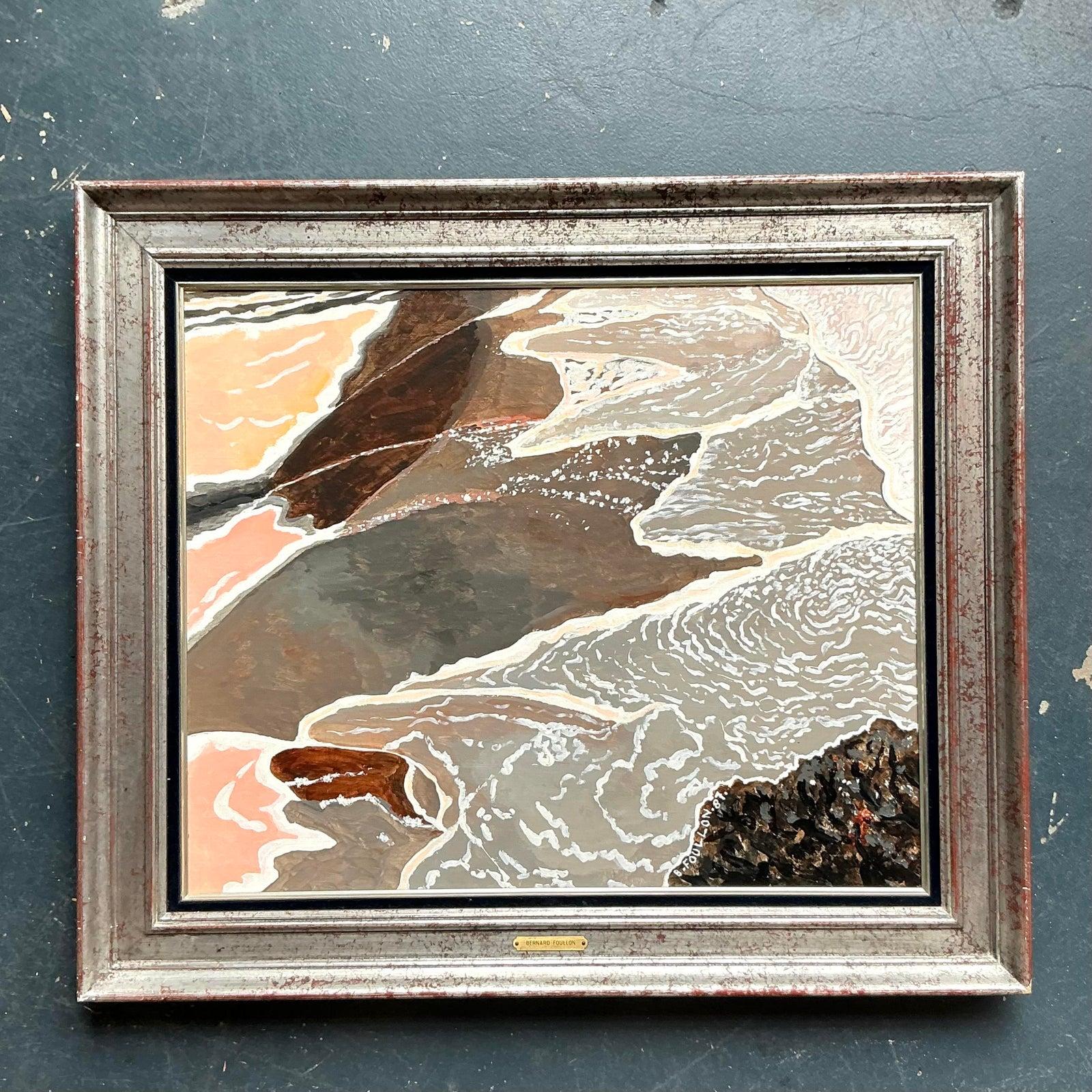 Vintage Boho Original Seestück Öl auf Leinwand im Angebot 2