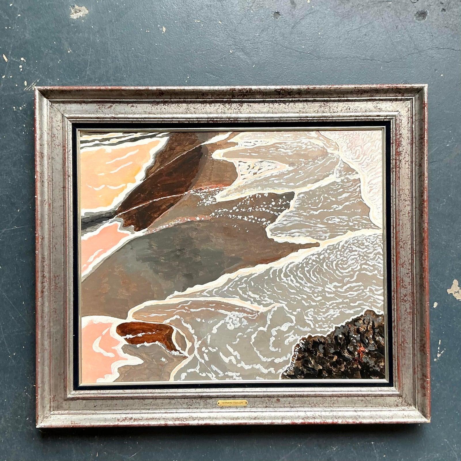 Vintage Boho Original Seestück Öl auf Leinwand im Angebot 3