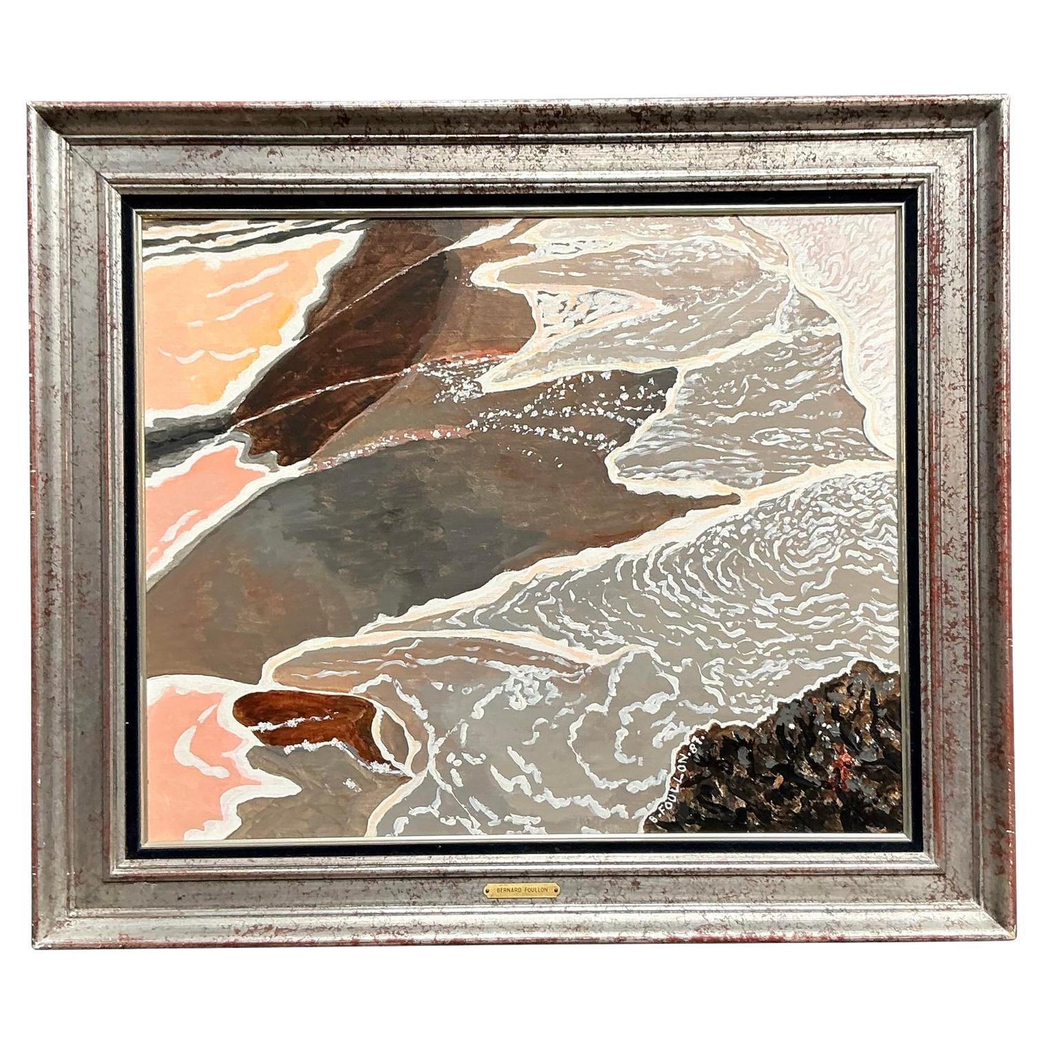 Vintage Boho Original Seestück Öl auf Leinwand im Angebot