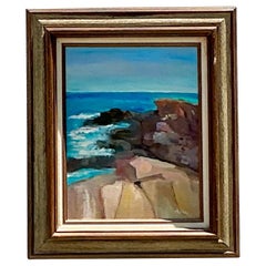 Vintage Boho Original Seascape Oil Painting on Canvas (peinture à l'huile sur toile)
