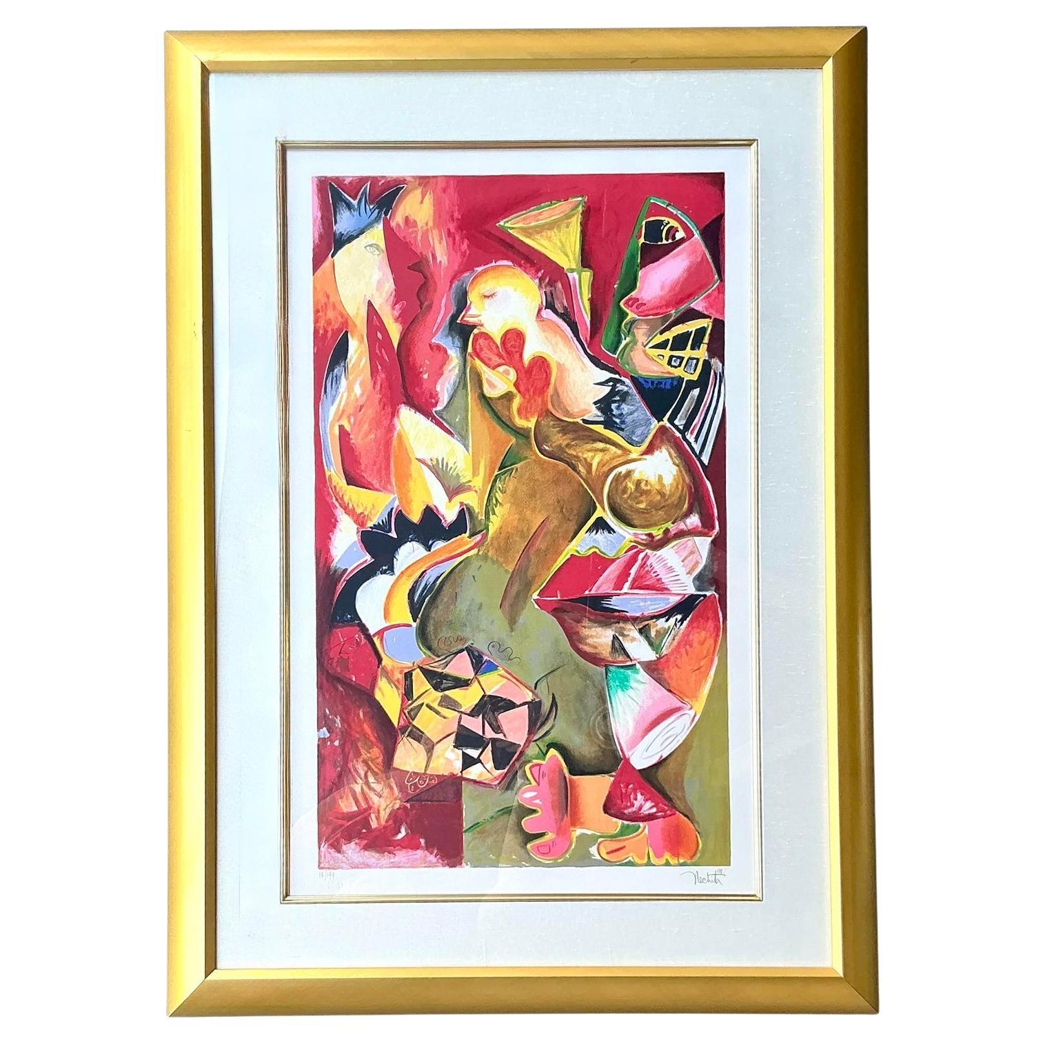 Vintage Boho Lithographie originale signée et numérotée