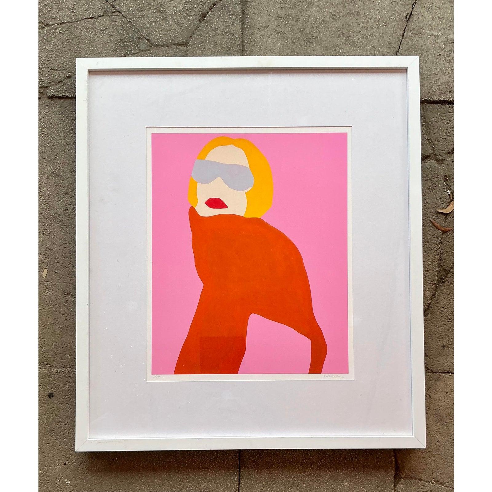 Moderne Lithographie bohème originale signée et numérotée Melo Porter Op Art en vente