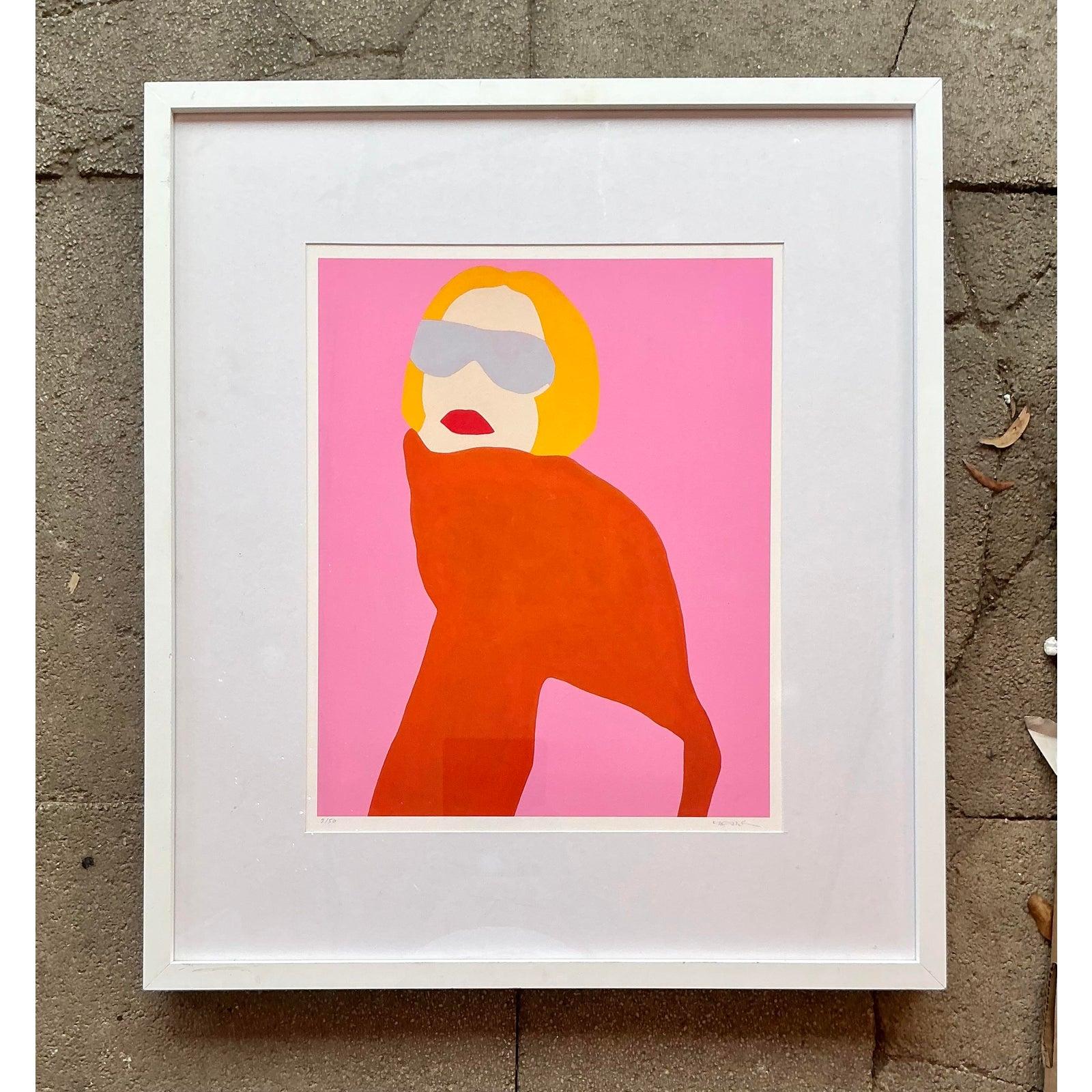 Américain Lithographie bohème originale signée et numérotée Melo Porter Op Art en vente