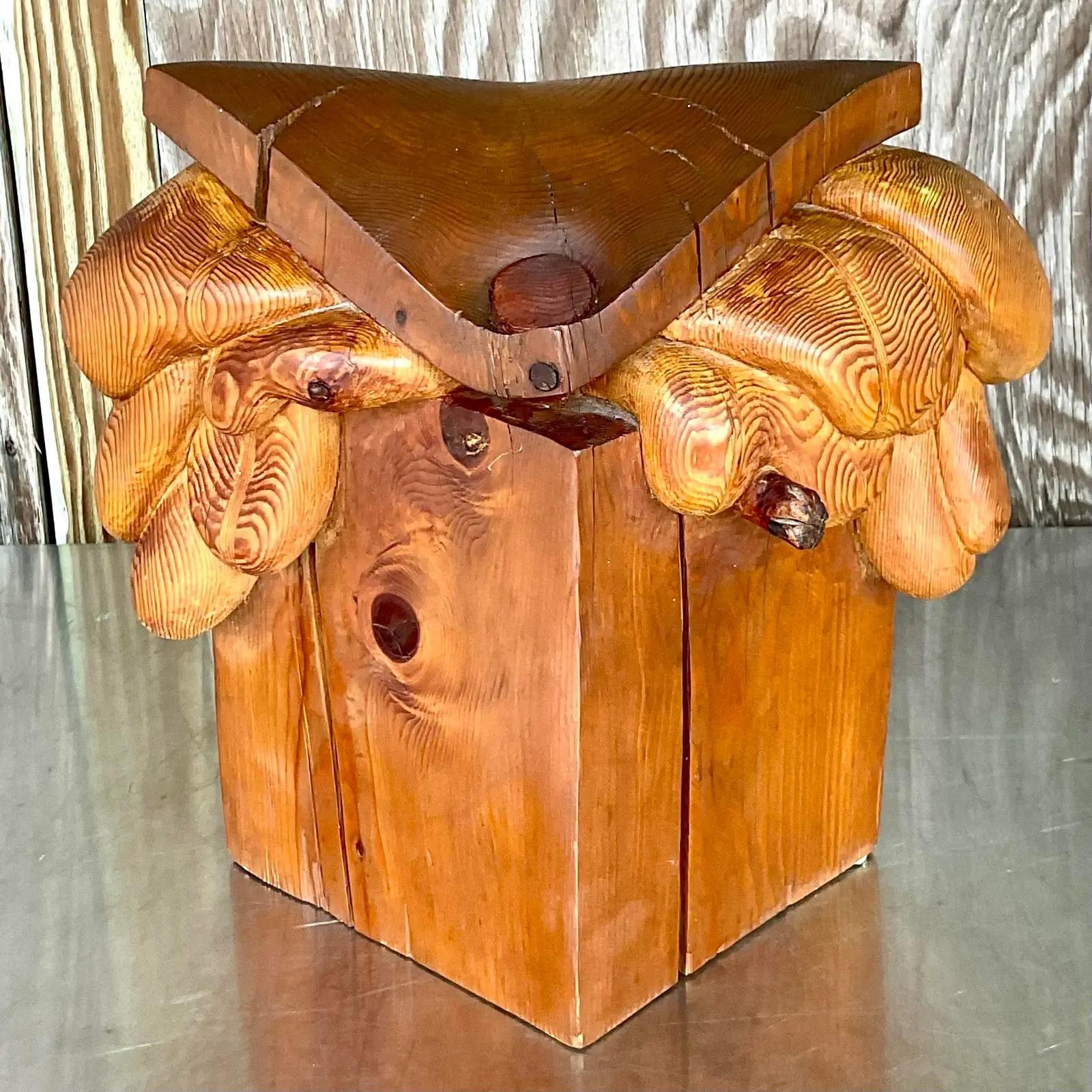 Vintage Boho Original Signed Hand Carved Outsider Art Sculpture In Good Condition For Sale In west palm beach, FL