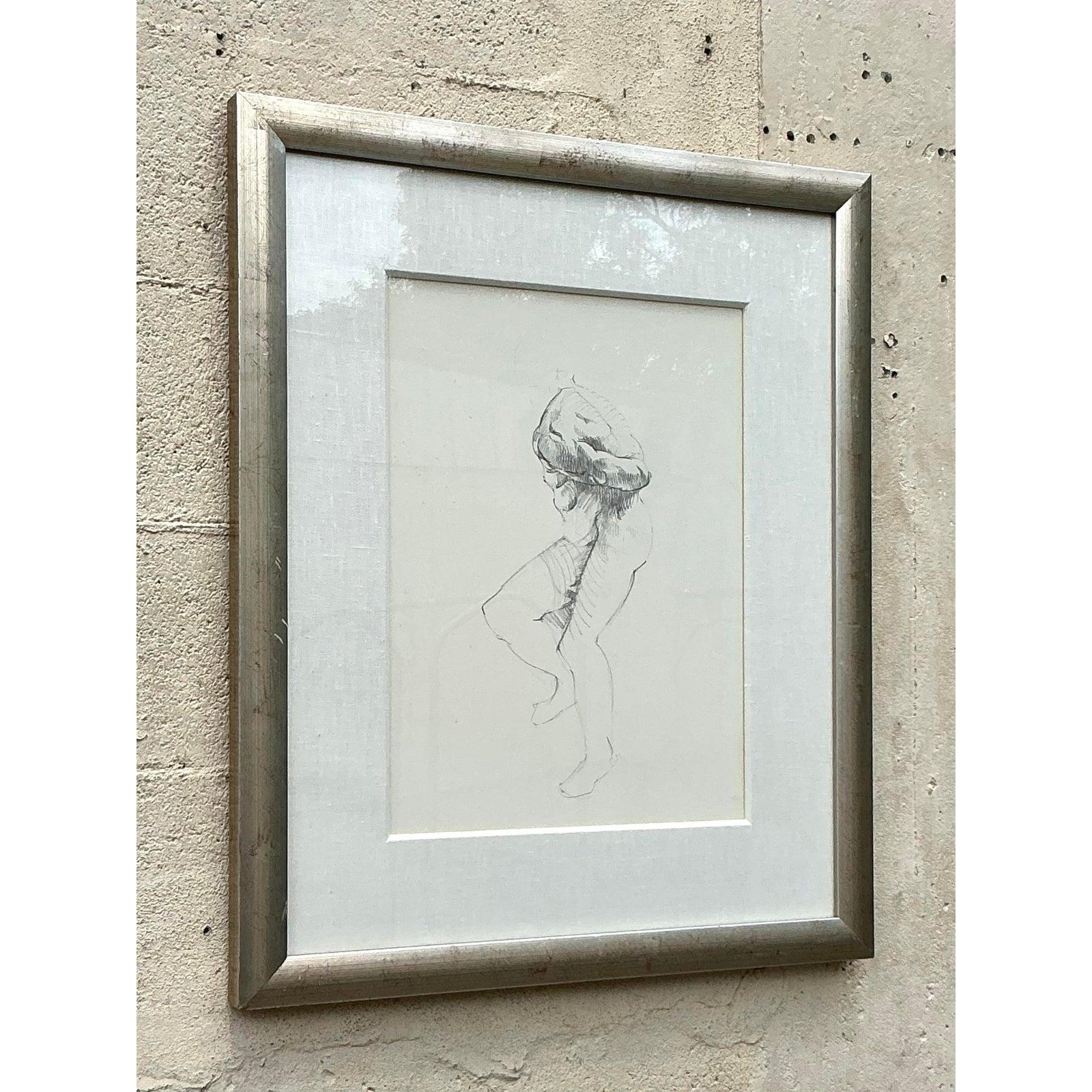 Vintage Boho Original Skizze von Mann (Moderne der Mitte des Jahrhunderts) im Angebot