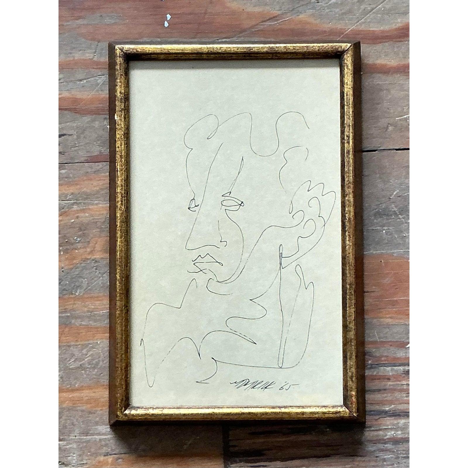 Vintage Boho Original Skizze von Mann (amerikanisch) im Angebot