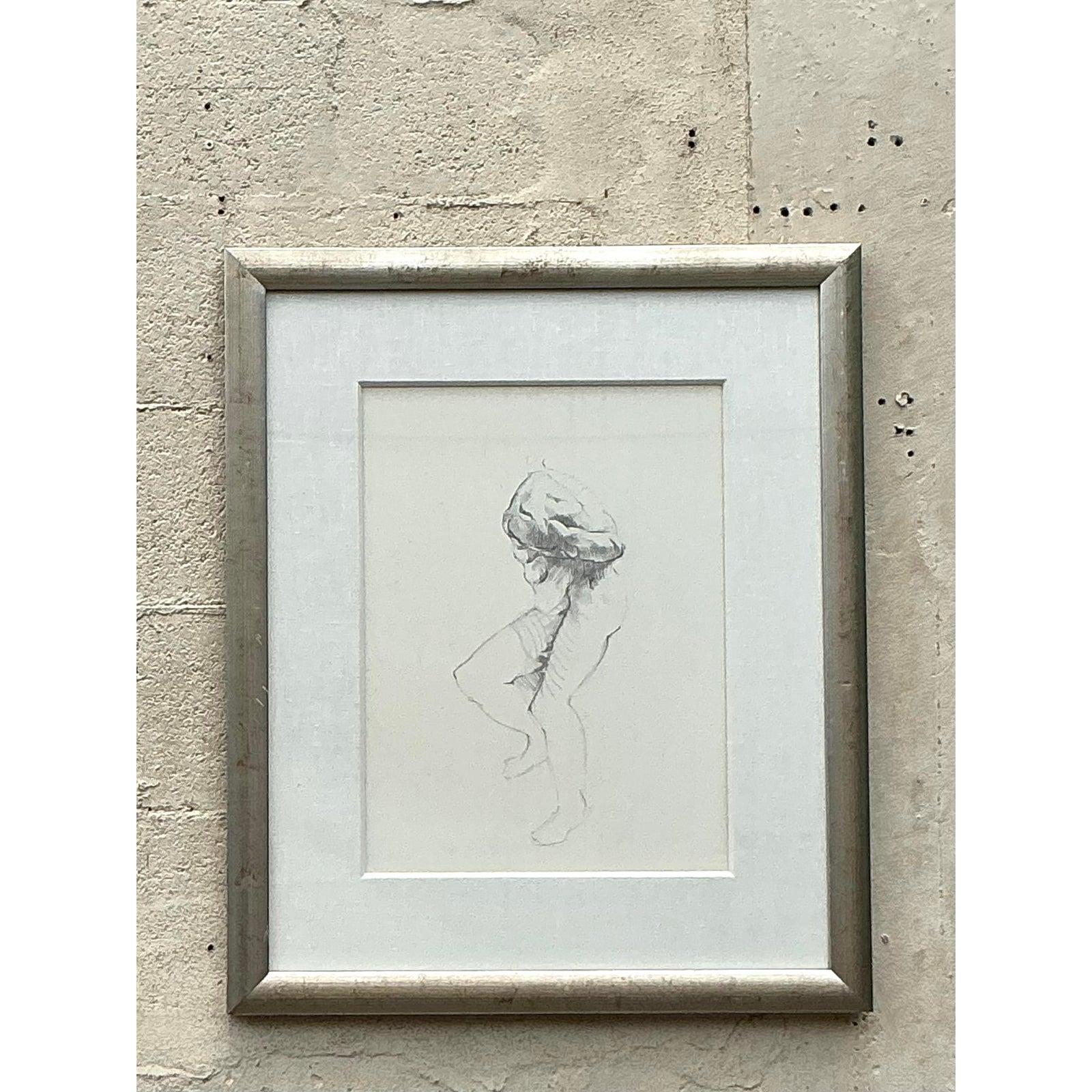 Vintage Boho Original Skizze von Mann (20. Jahrhundert) im Angebot