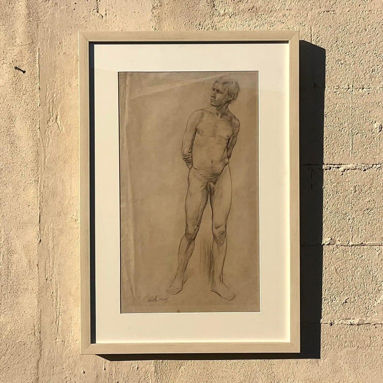 Vintage Boho Original Sketch of Nude Male Signed Cadmus For Sale 4