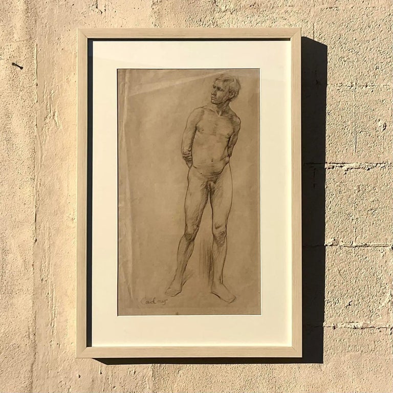 Paper Vintage Boho Original Sketch of Nude Male Signed Cadmus For Sale
