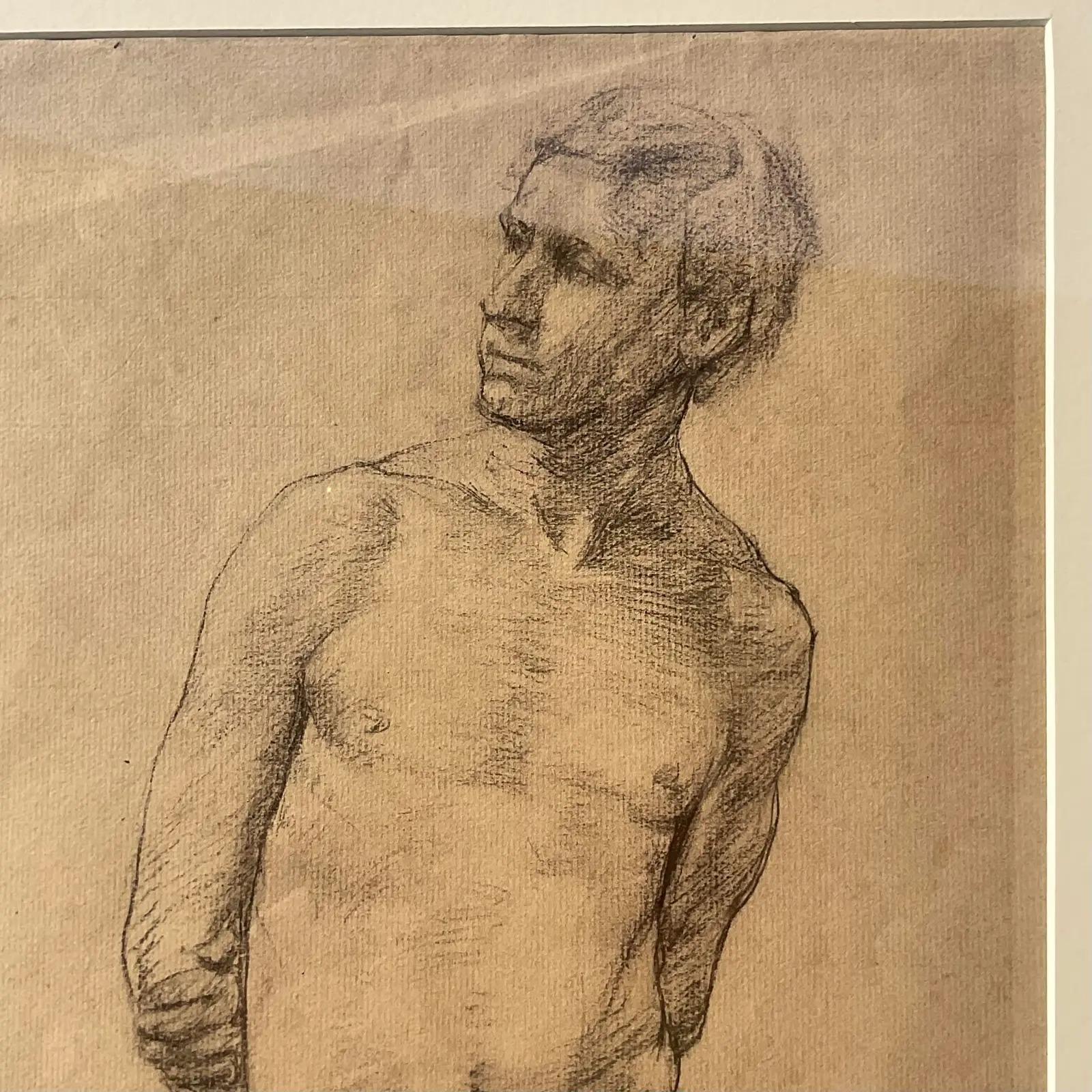 Vintage Boho Original Sketch of Nude Male Signed Cadmus For Sale 2