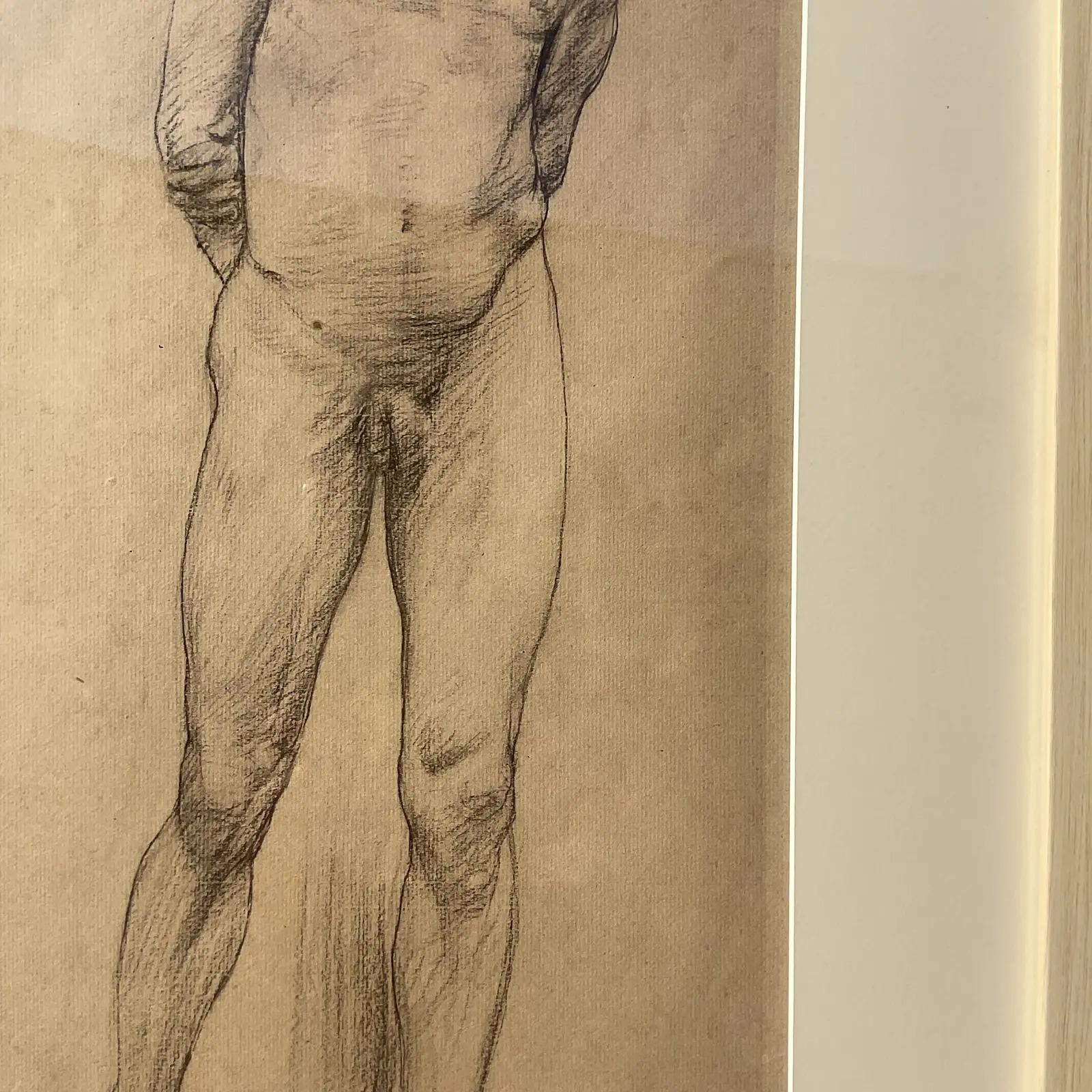 Vintage Boho Original Sketch of Nude Male Signed Cadmus For Sale 3