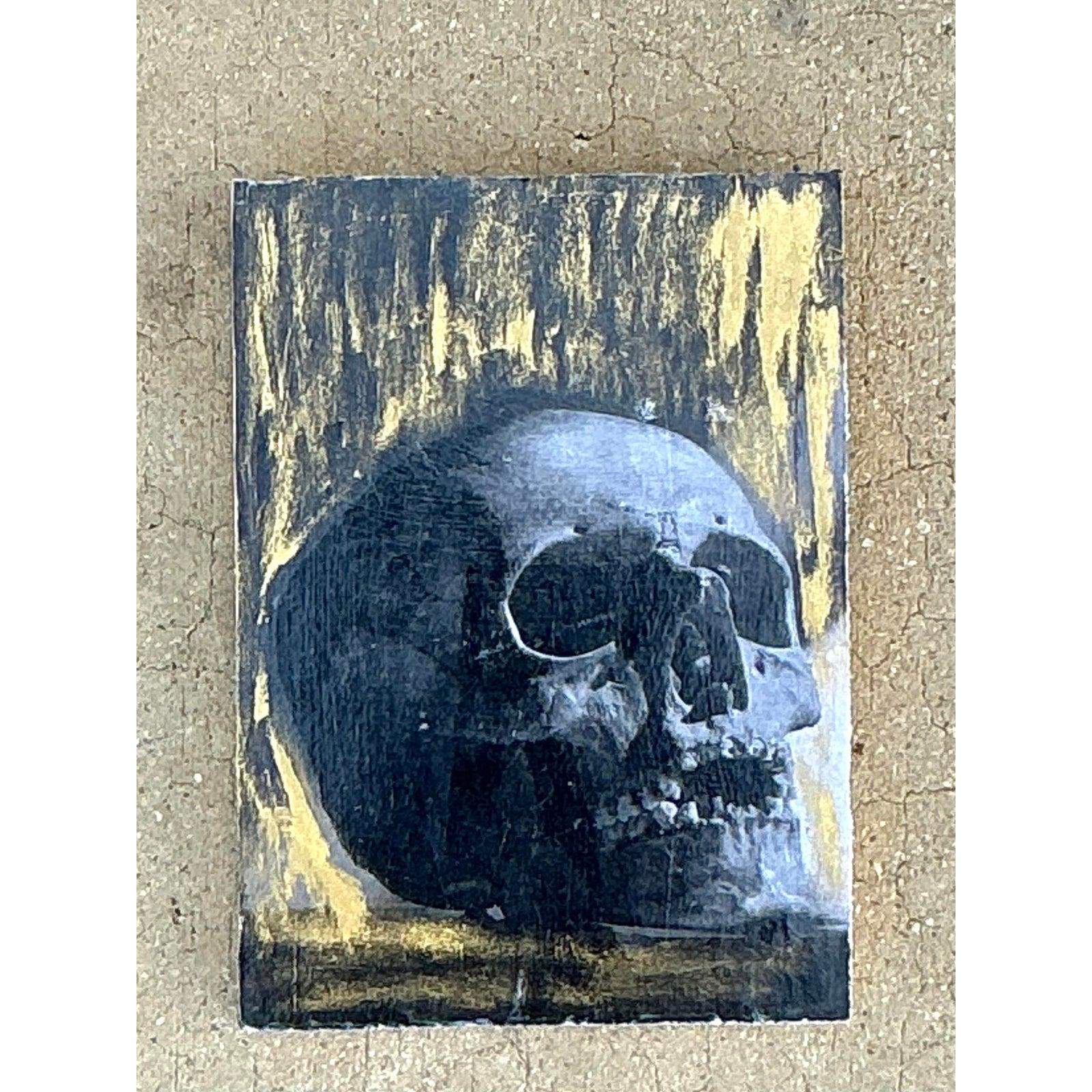 Vintage Boho Original Totenkopf Abstrakt auf dem Brett (amerikanisch) im Angebot