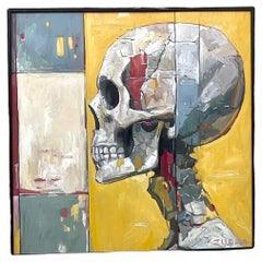 Vintage Boho Original Skull Oil Painting on Board