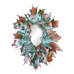 Vintage Boho Original Slab Built Studio Pottery Leaves Mirror