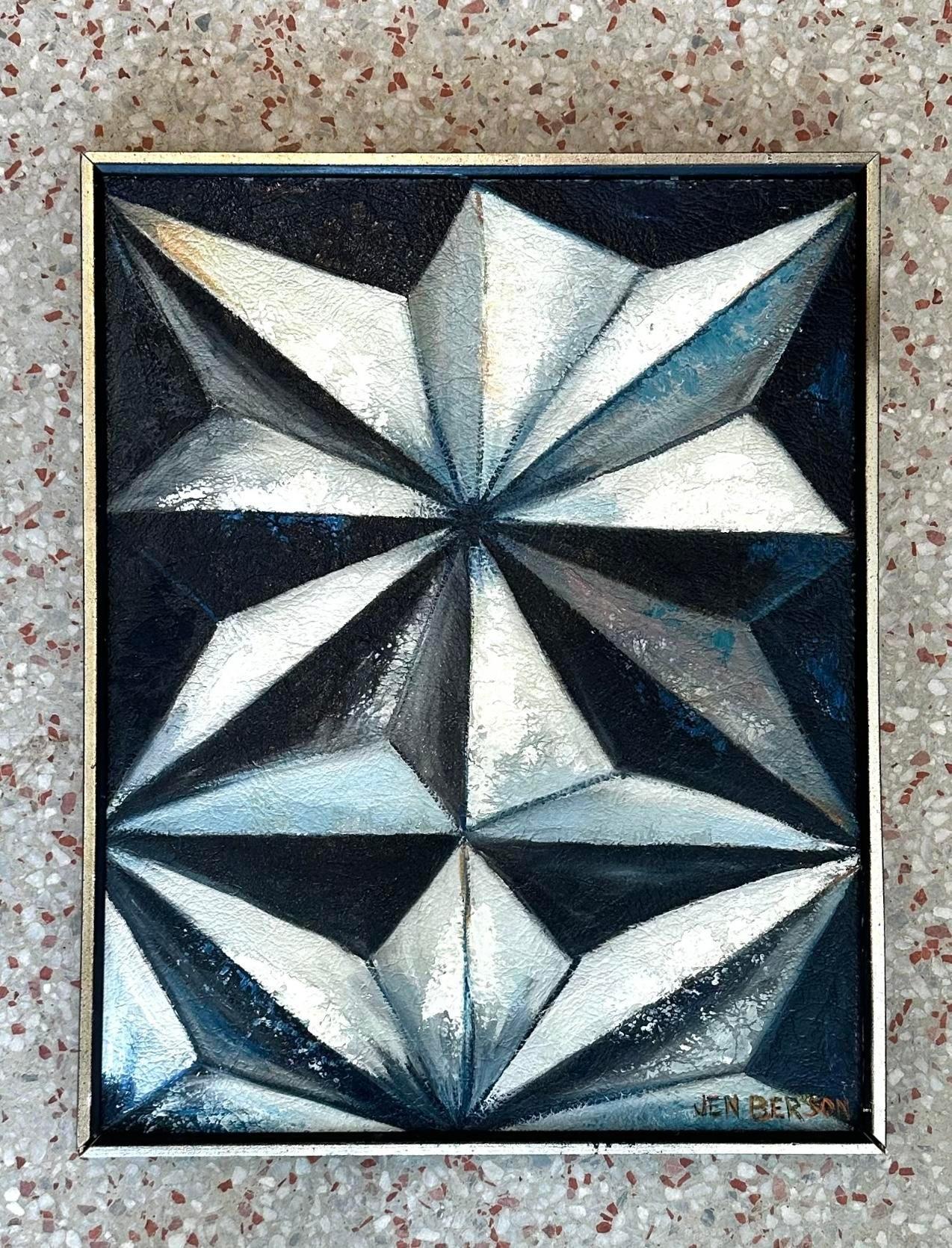 Abbraccia l'espressione artistica con il nostro Vintage Boho Original Star Abstract on Canvas. Realizzata a mano negli Stati Uniti, questa accattivante opera d'arte fonde il fascino bohémien con la creatività americana, offrendo un centrotavola