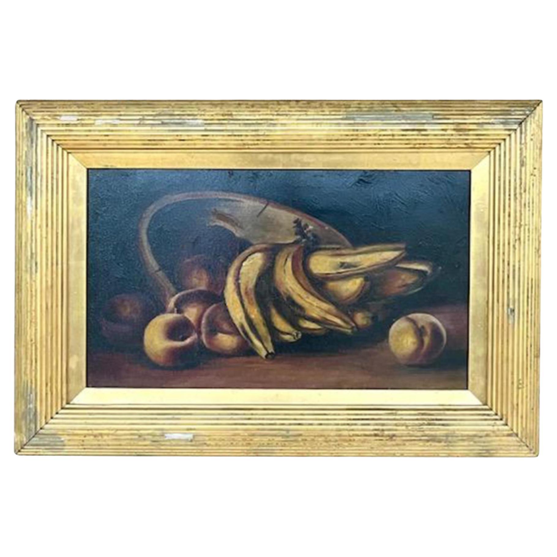 Vintage Boho Original Still Life of Fruit Painting For Sale