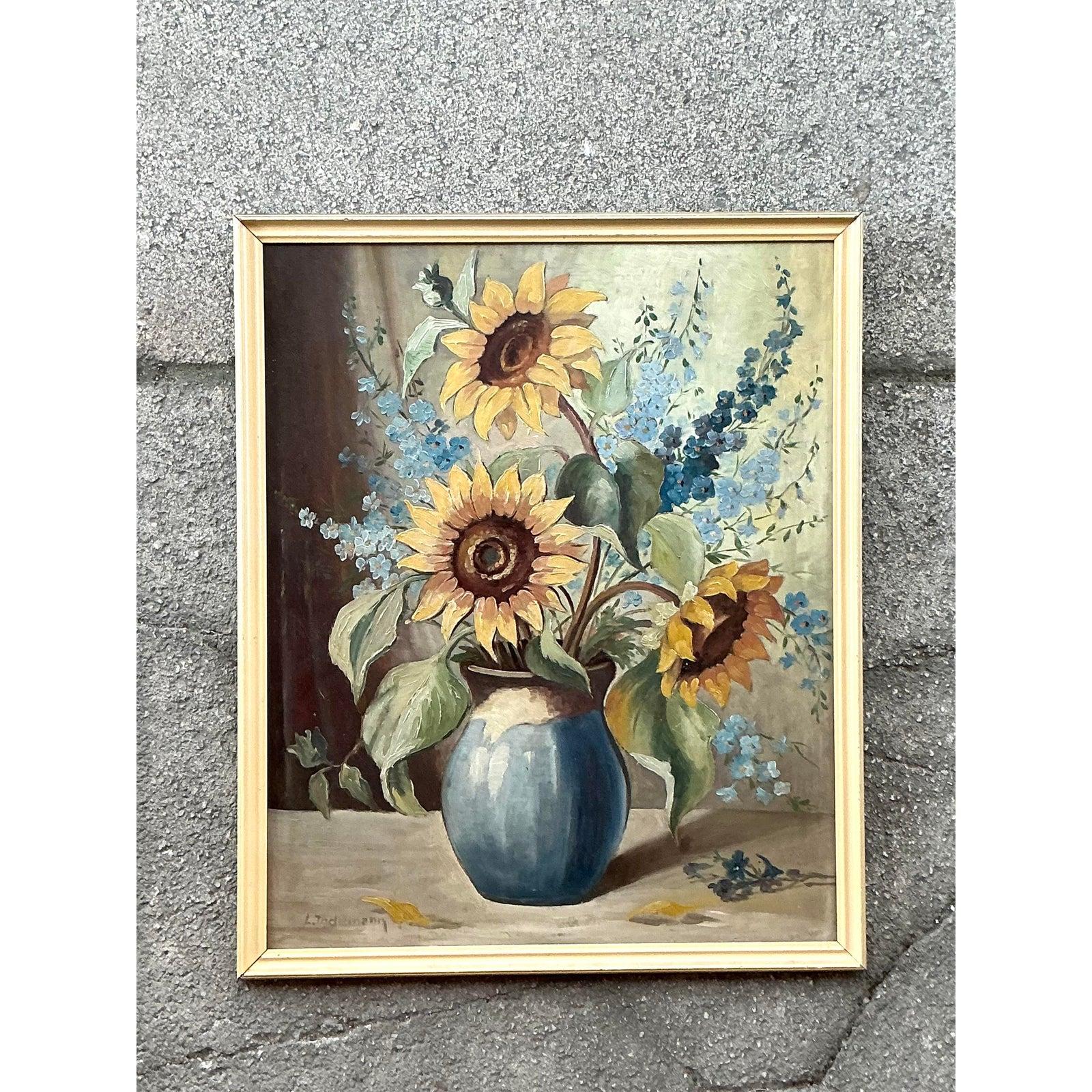 Vintage Boho Original Still Life Oil on Board (Space Age) im Angebot