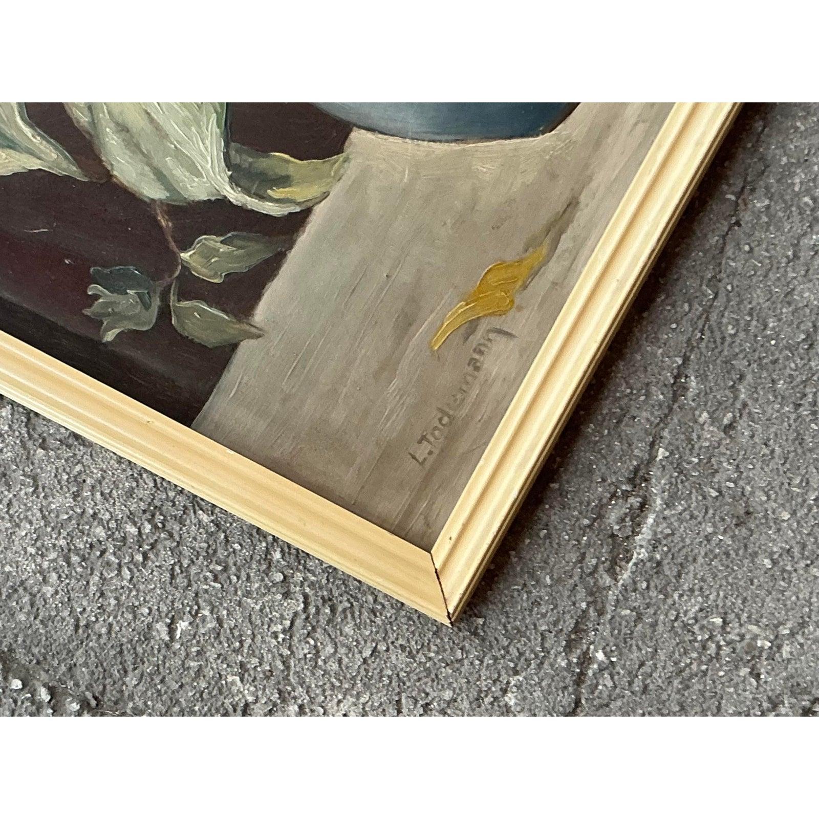 Vintage Boho Original Still Life Oil on Board im Zustand „Gut“ im Angebot in west palm beach, FL