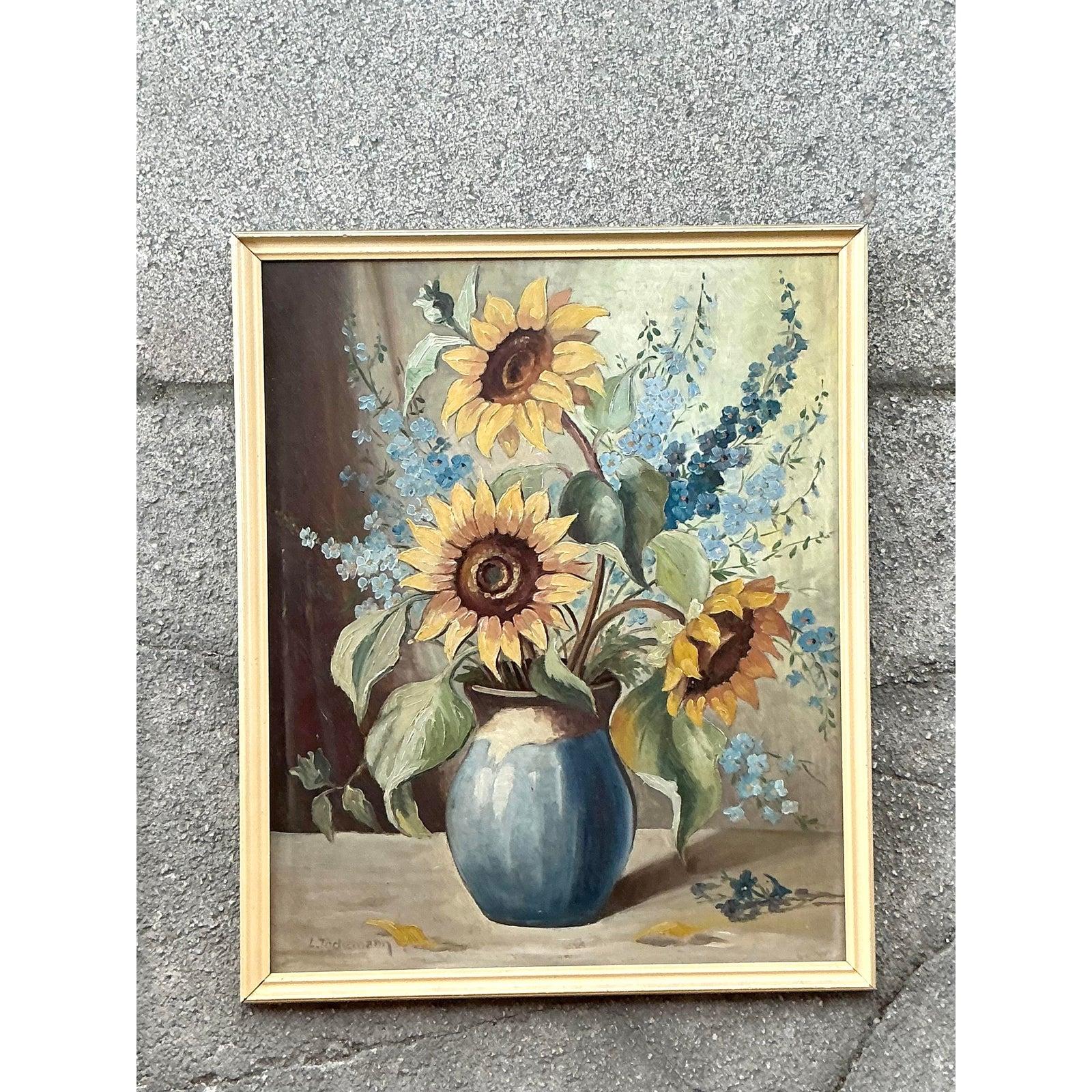 Vintage Boho Original Still Life Oil on Board (20. Jahrhundert) im Angebot