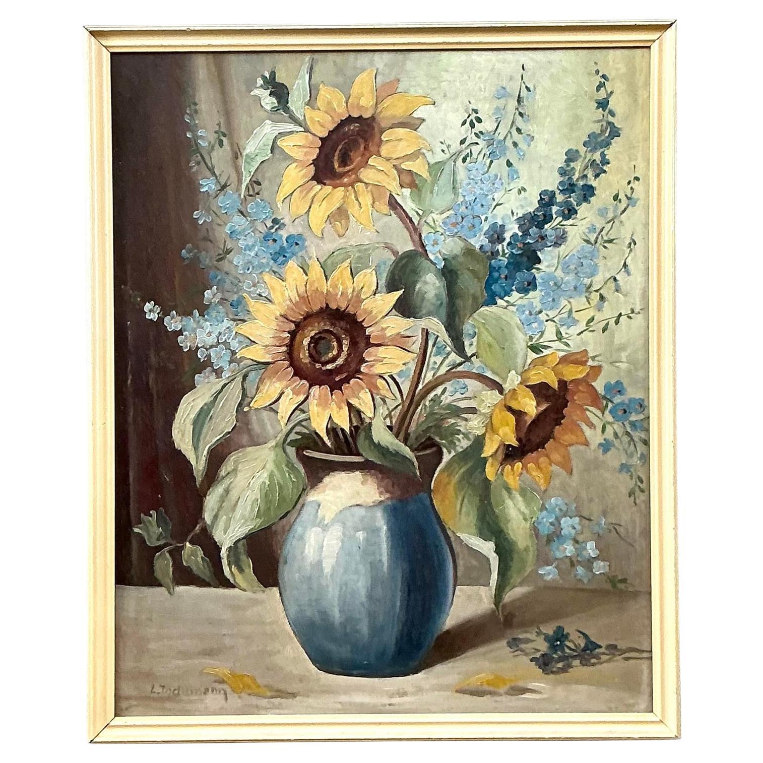 Vintage Boho Original Still Life Oil on Board