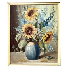 Vintage Boho Original Still Life Oil on Board