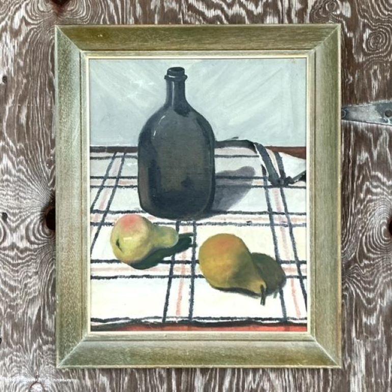 Vintage Boho Original Stillleben Öl auf Leinwand im Zustand „Gut“ im Angebot in west palm beach, FL
