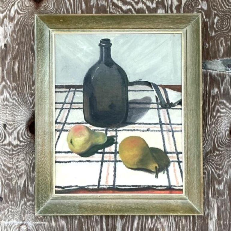 Vintage Boho Original Stillleben Öl auf Leinwand (20. Jahrhundert) im Angebot