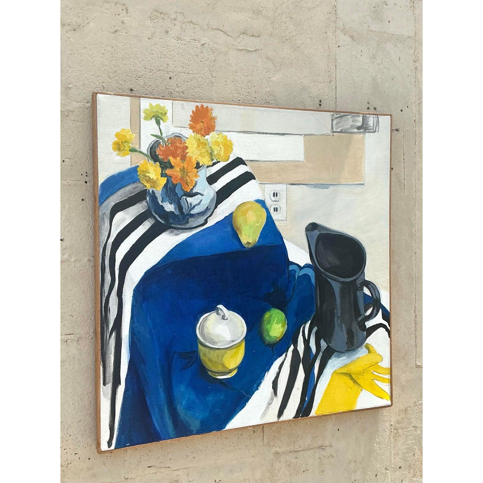 Original Vintage Boho Original Stillleben Öl auf Leinwand im Zustand „Gut“ im Angebot in west palm beach, FL