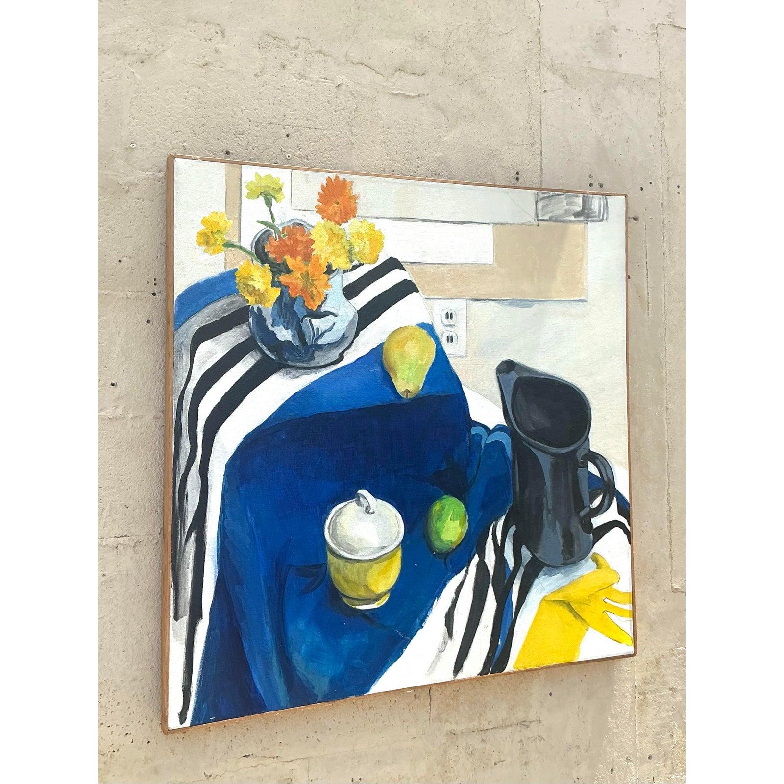 Original Vintage Boho Original Stillleben Öl auf Leinwand (20. Jahrhundert) im Angebot