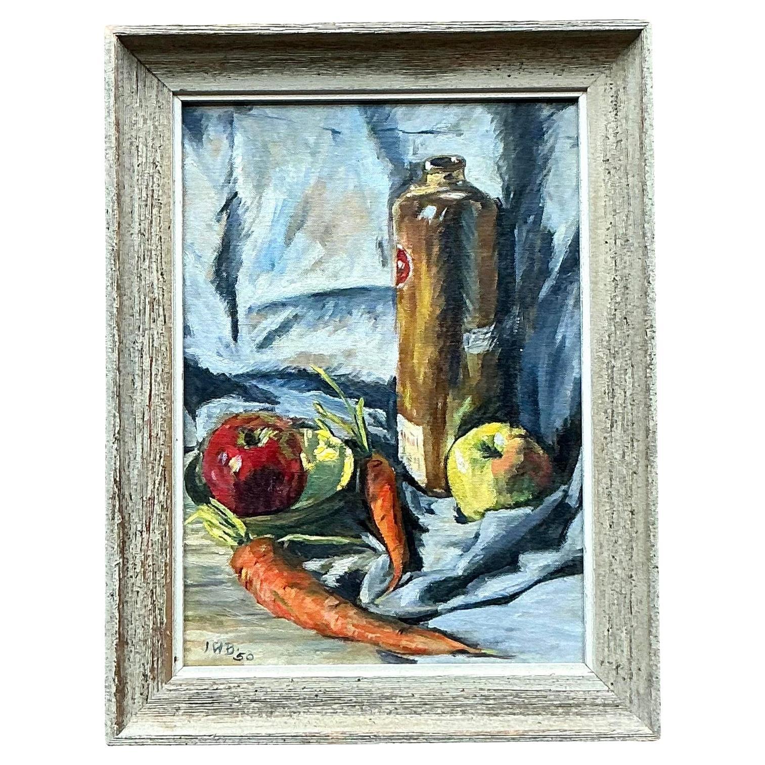 Original Vintage Boho Original Stillleben Öl auf Leinwand