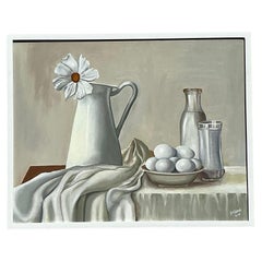 Nature morte originale bohème vintage, huile sur toile, encadrée