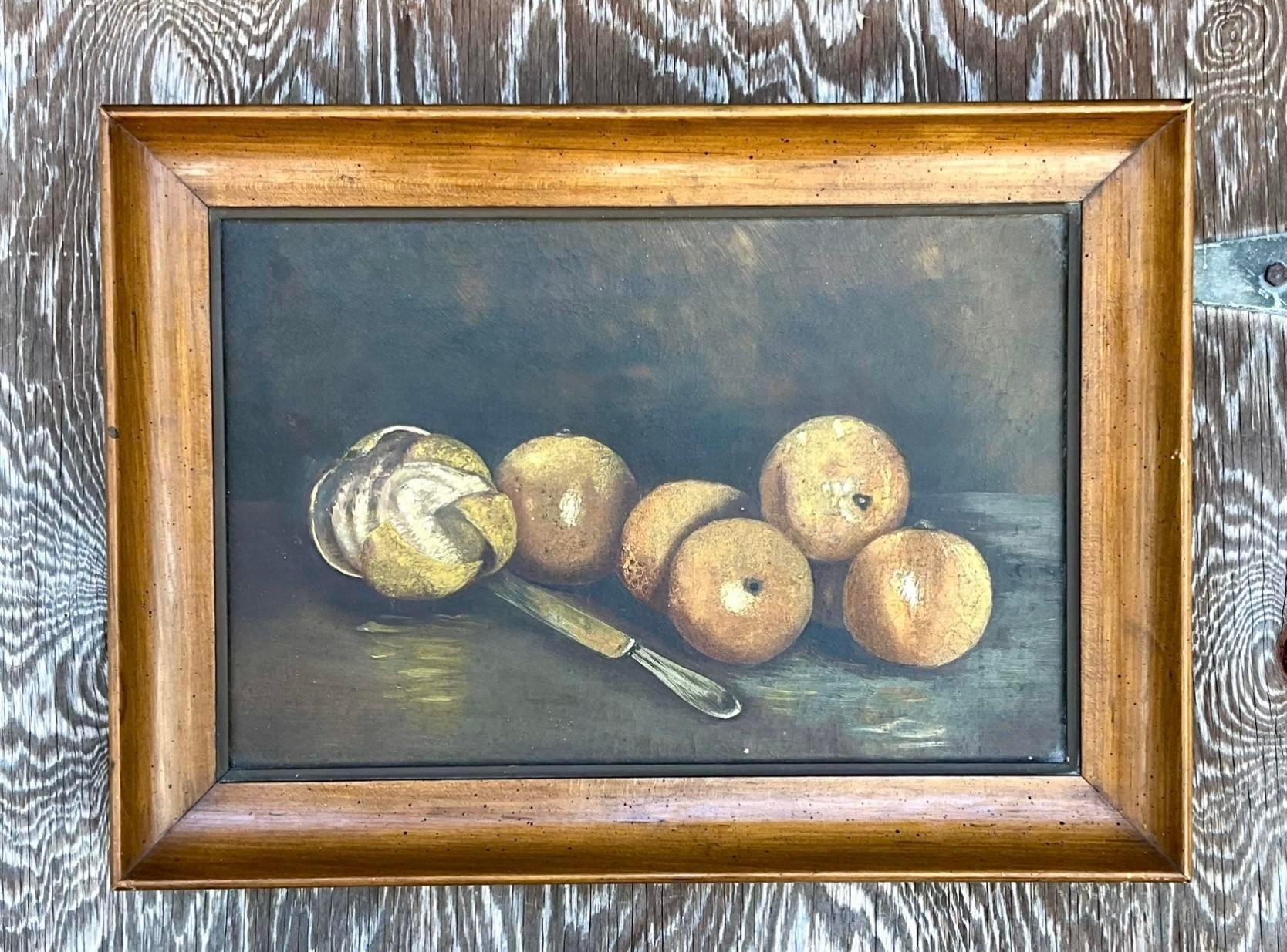 Aggiungi un tocco di charme bohémien al tuo spazio con il dipinto ad olio su tela Vintage Boho Original Still Life. Questa opera d'arte in stile americano è caratterizzata da colori ricchi e vibranti e da dettagli intricati, che catturano l'essenza