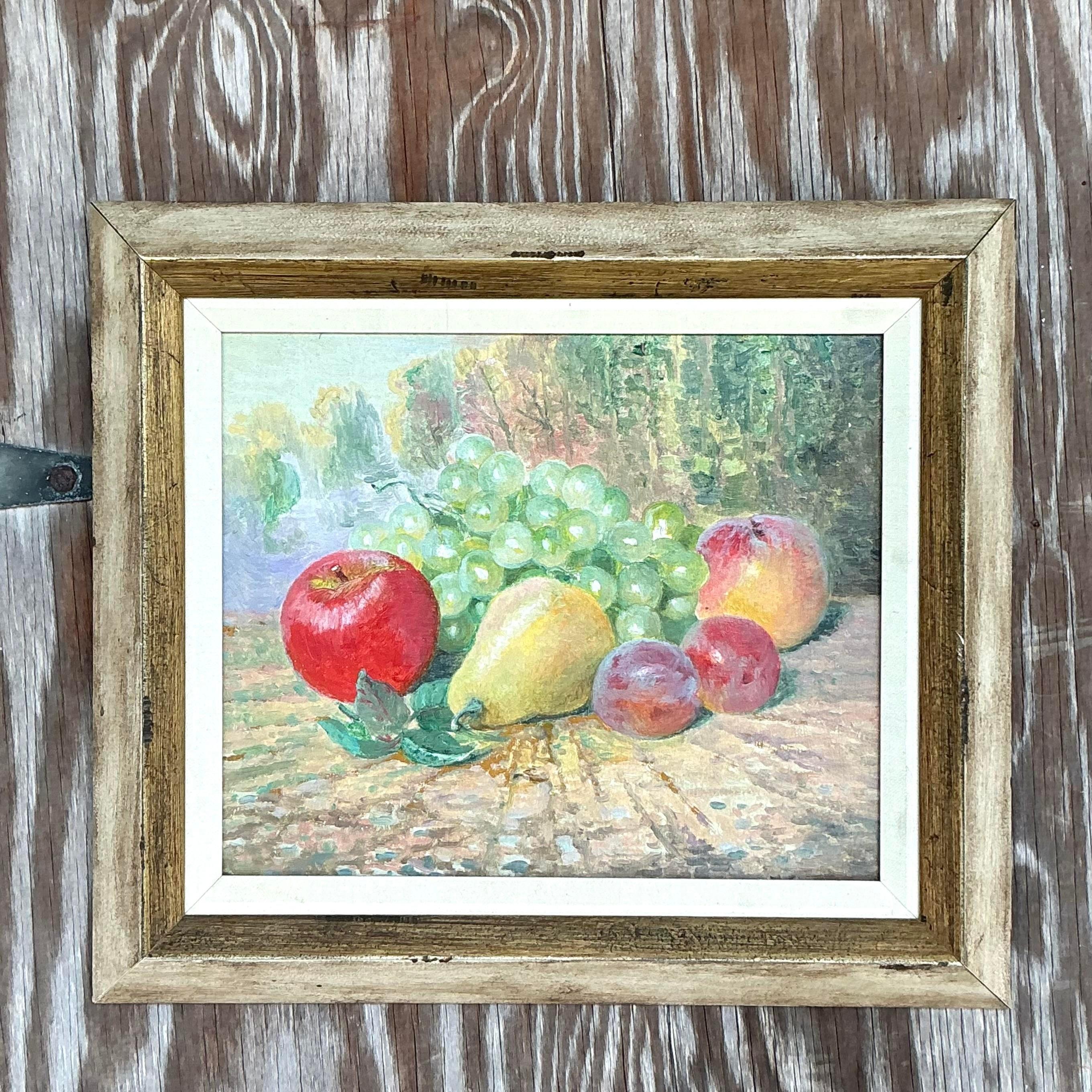 Vintage Boho Original Stillleben Ölgemälde auf Leinwand (amerikanisch) im Angebot