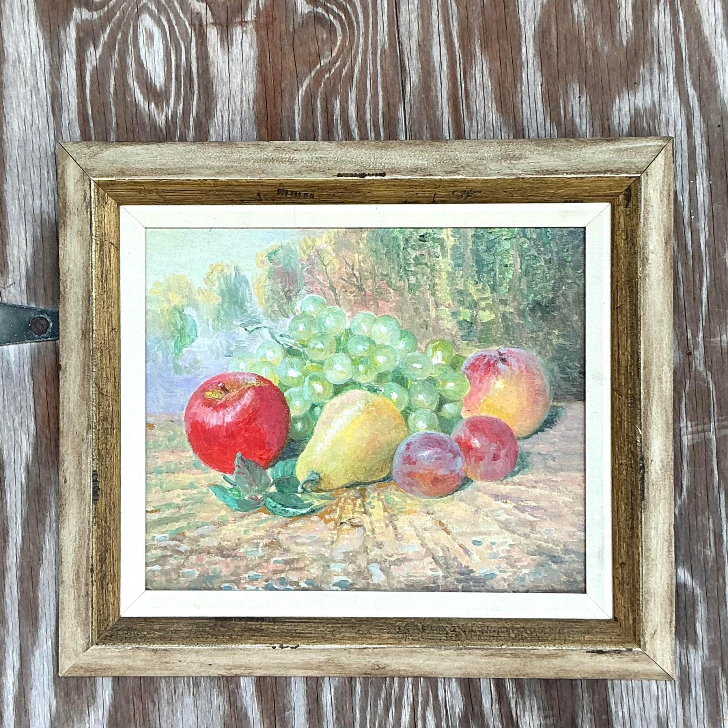 Vintage Boho Original Stillleben Ölgemälde auf Leinwand im Zustand „Gut“ im Angebot in west palm beach, FL