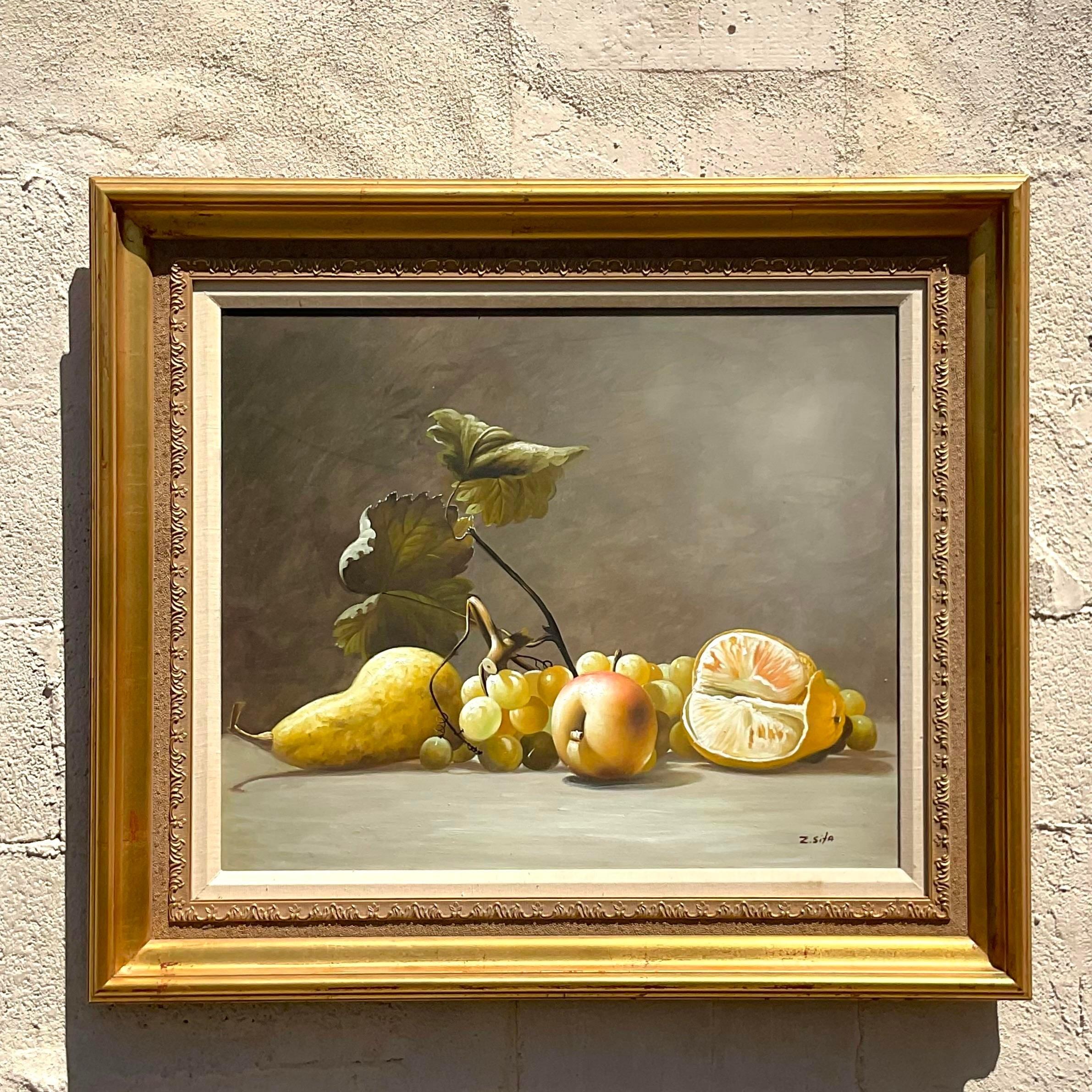 Vintage Boho Original Still Life Oil Painting on Canvas In Good Condition For Sale In west palm beach, FL