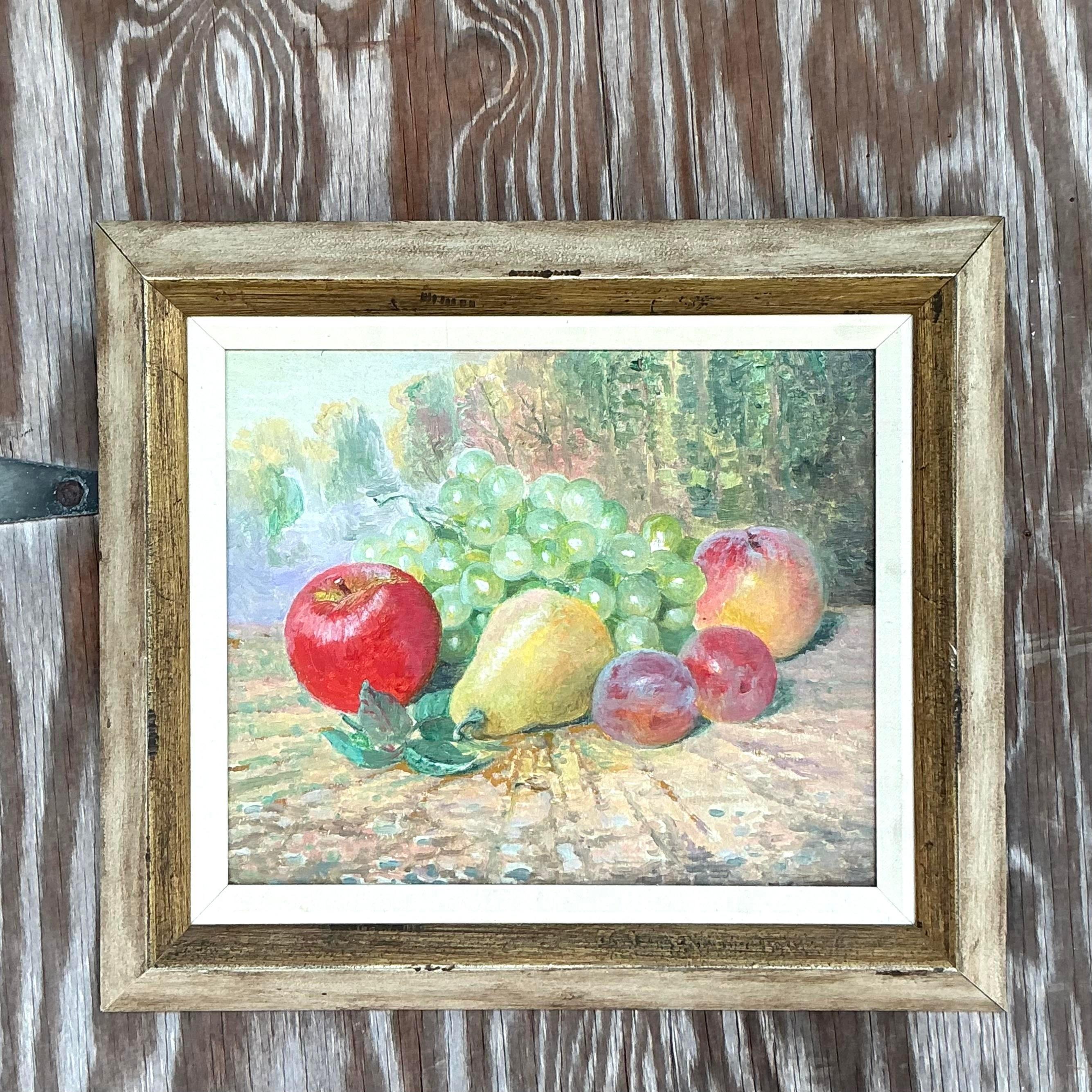 Vintage Boho Original Stillleben Ölgemälde auf Leinwand (20. Jahrhundert) im Angebot