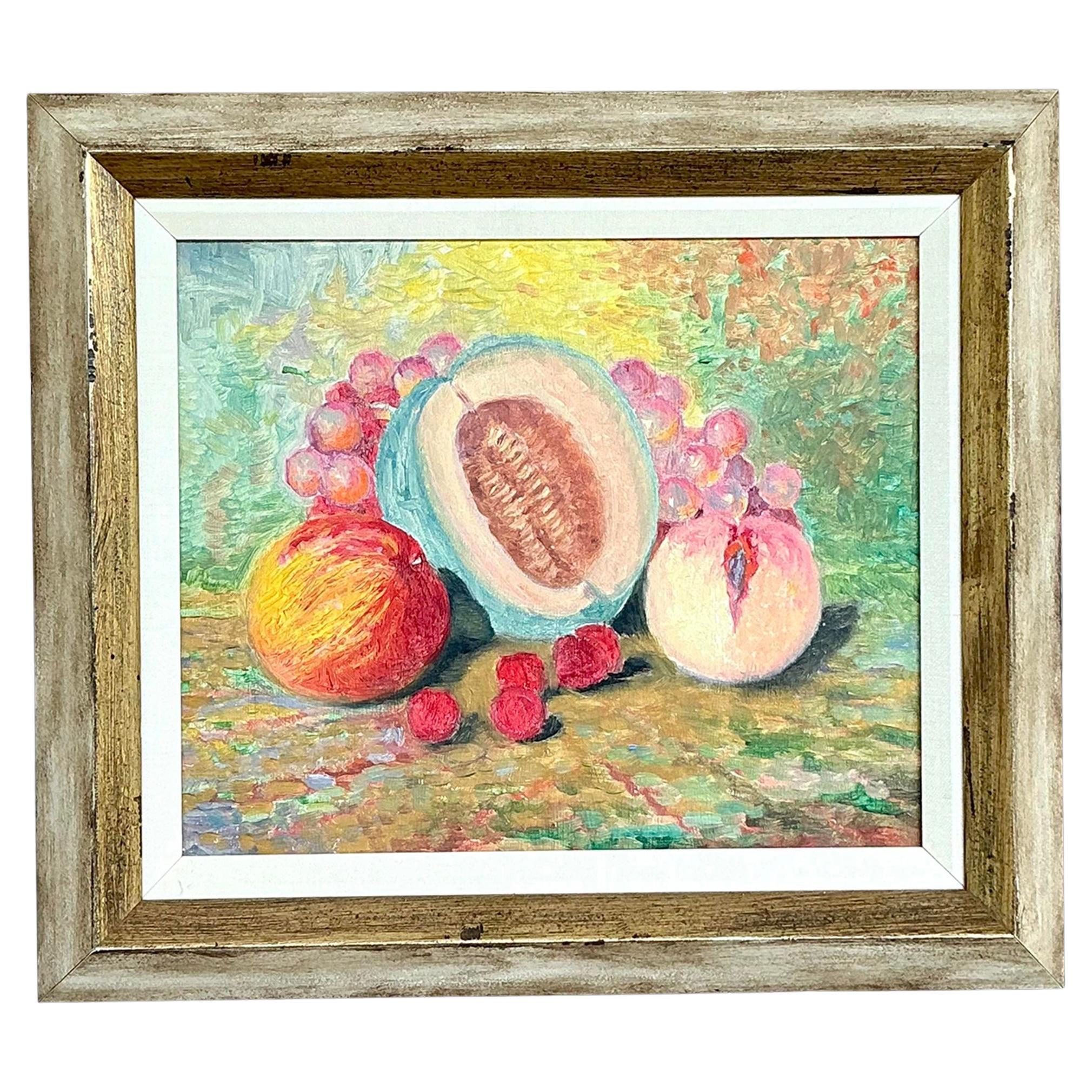 Vintage By: pittura ad olio su tela di una natura morta originale