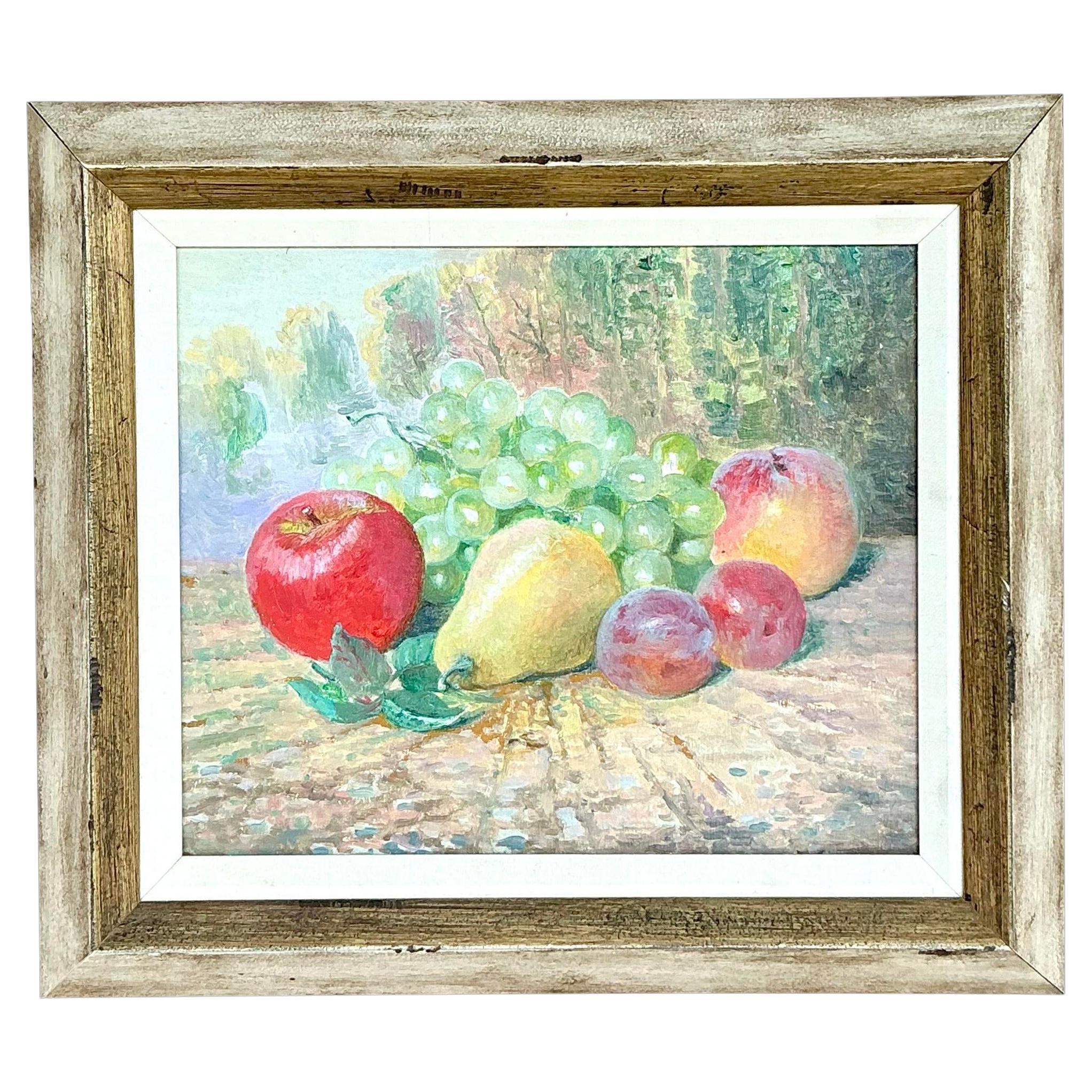 Vintage By: pittura ad olio su tela di una natura morta originale
