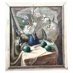 Vintage Boho Original Still Life Oil Painting on Canvas