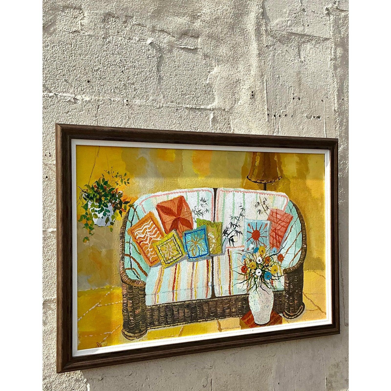 Vintage Boho Original Stillleben Gemälde auf Leinwand (Rustikal) im Angebot